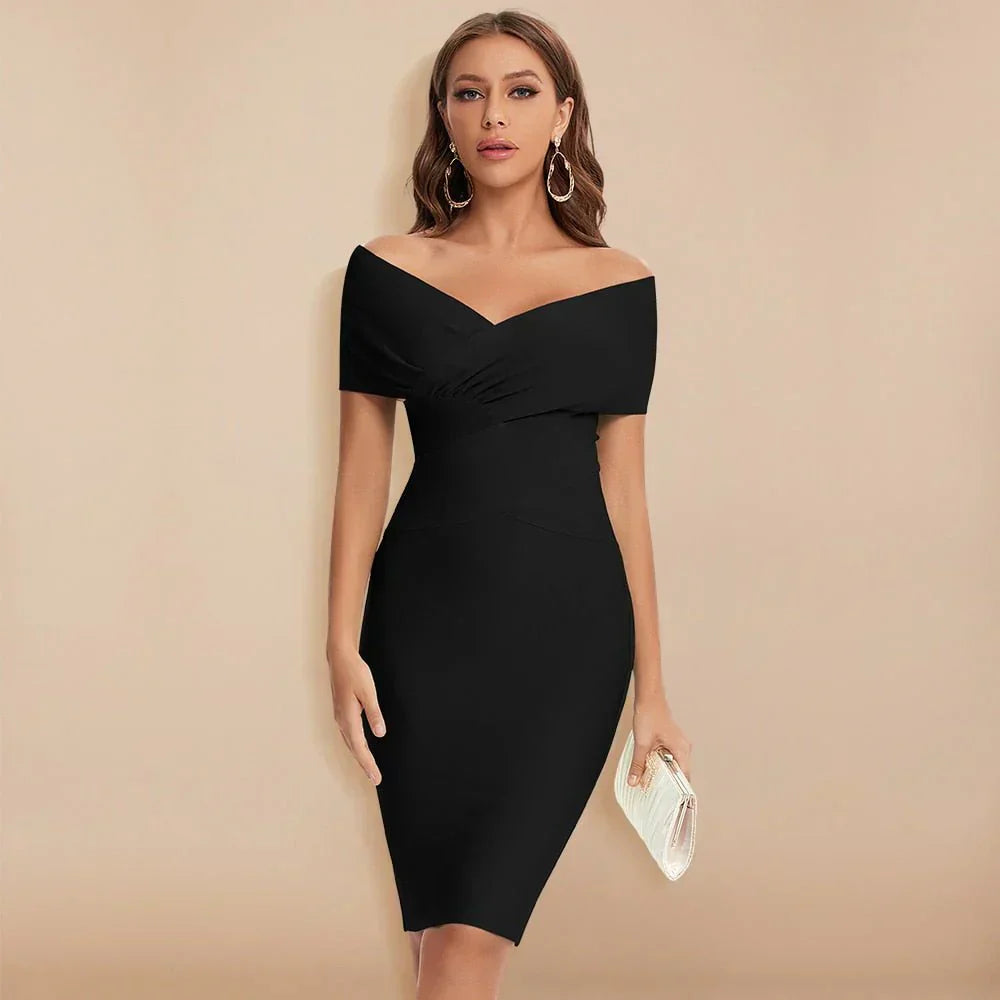 Dame Skulderfri Bandagekjole | V-Hals Bodycon