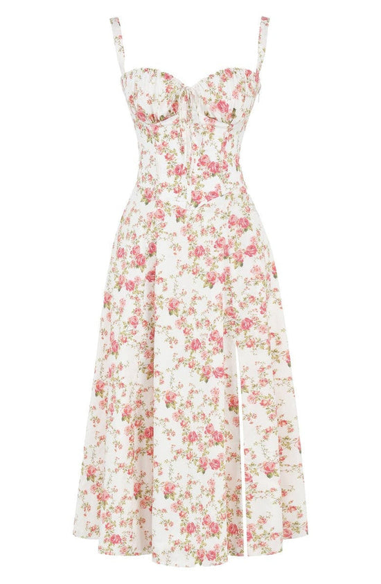 Dame Blomstret Bustier Solkjole | Taljeformende Pasform