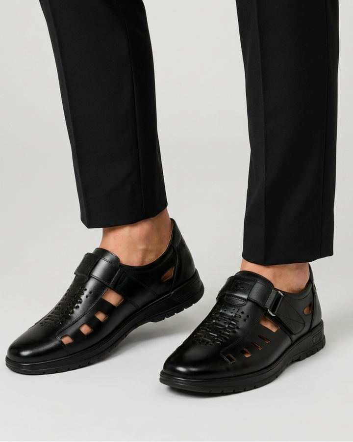 Sandales fermées pour homme à bout ouvert | Style en cuir, sandales d'été ajustables