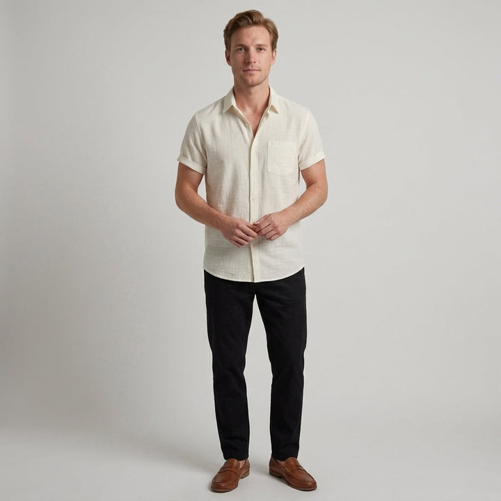 Chemise homme à manches courtes boutonnée | Coupe classique décontractée pour l’été