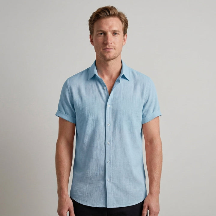 Chemise homme à manches courtes boutonnée | Coupe classique décontractée pour l’été