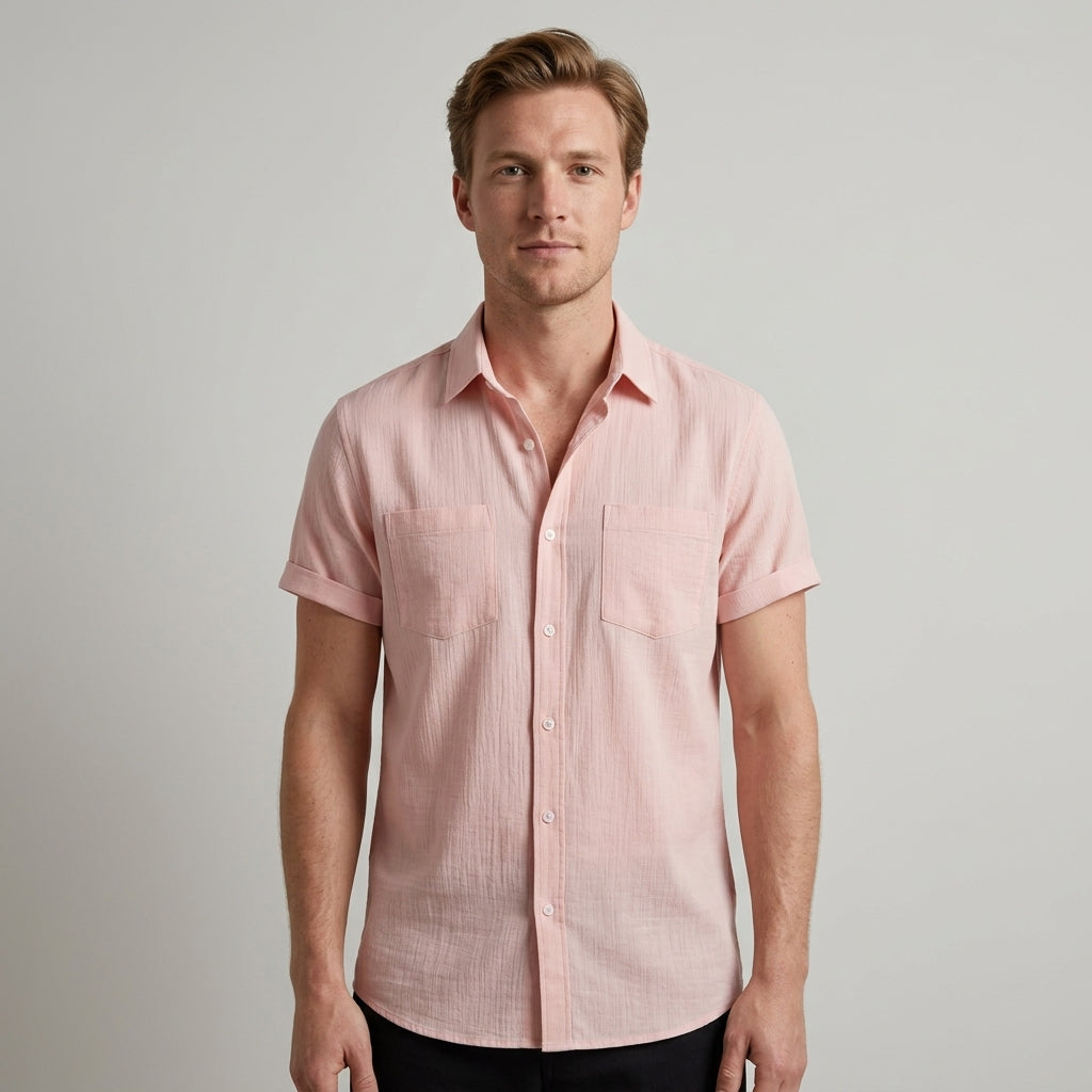 Chemise homme à manches courtes boutonnée | Coupe classique décontractée pour l’été