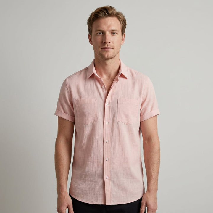 Chemise homme à manches courtes boutonnée | Coupe classique décontractée pour l’été