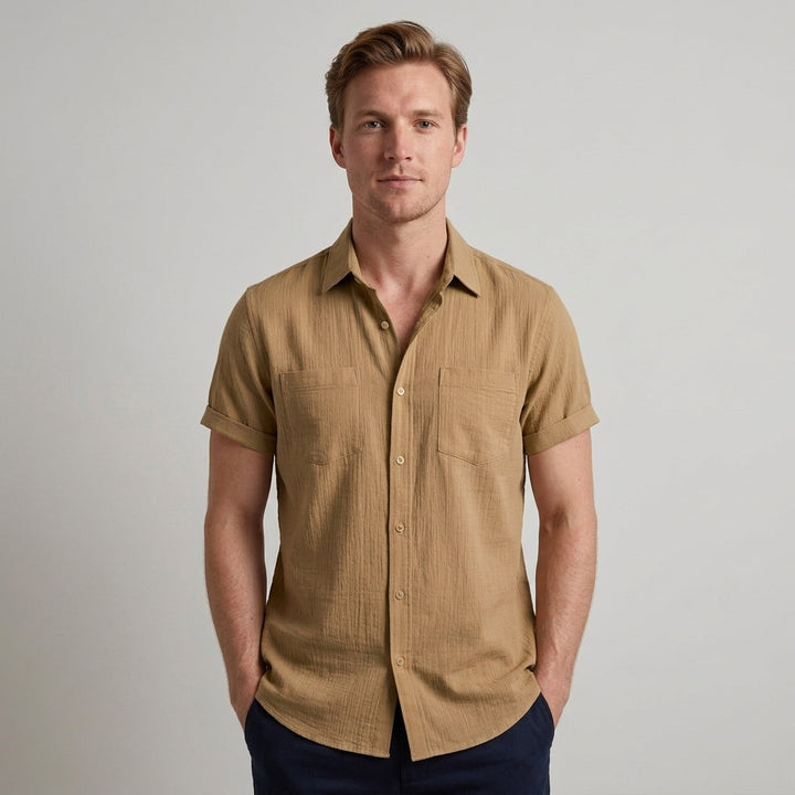Chemise homme à manches courtes boutonnée | Coupe classique décontractée pour l’été