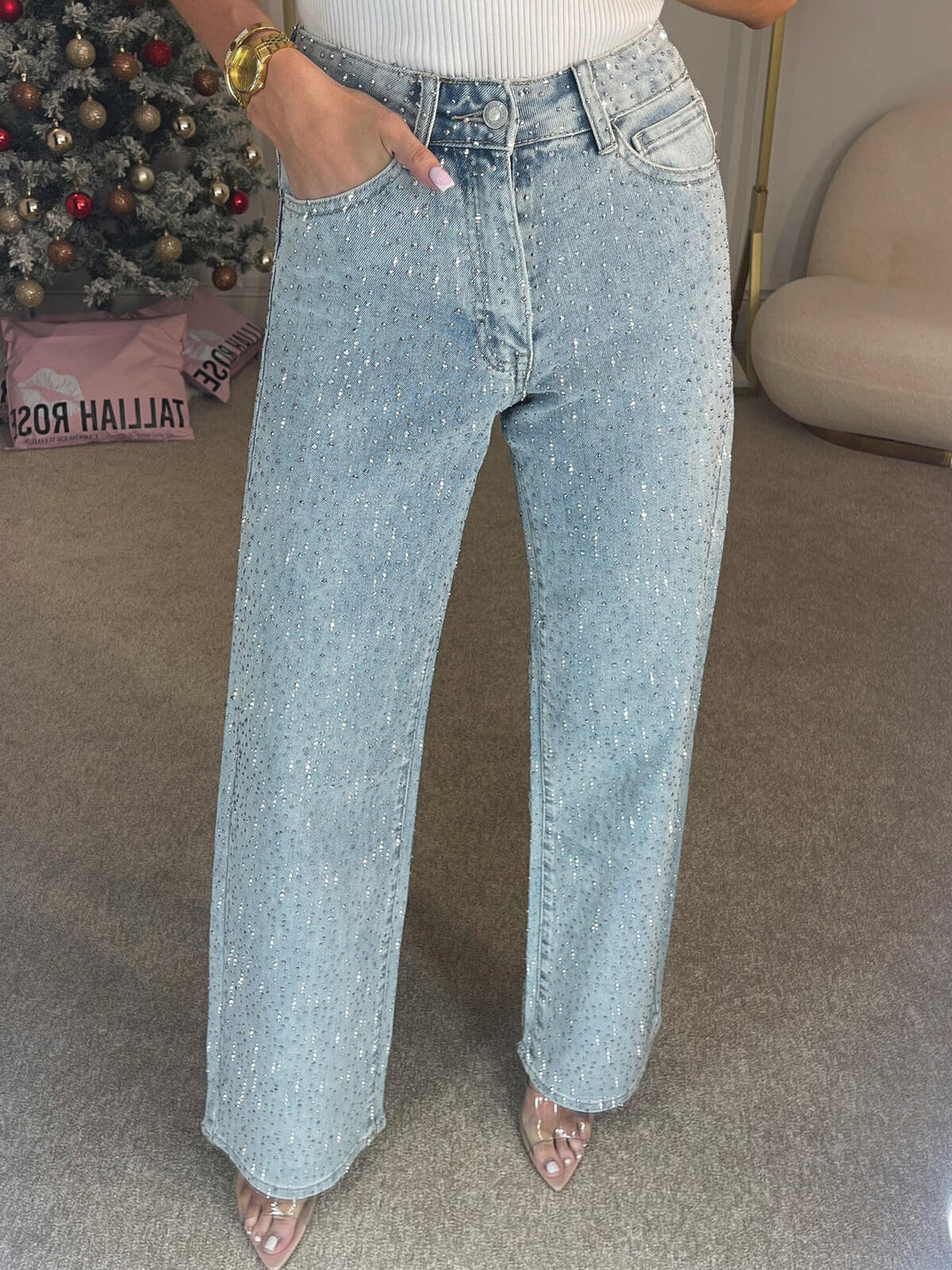 Dame Glimmerdetaljer Denimjeans