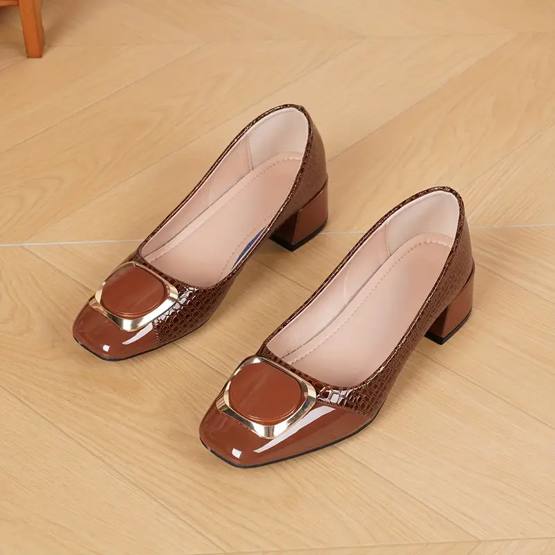 Women's Buckle-Detail Block Heels | Croc-Style Everyday Elegance