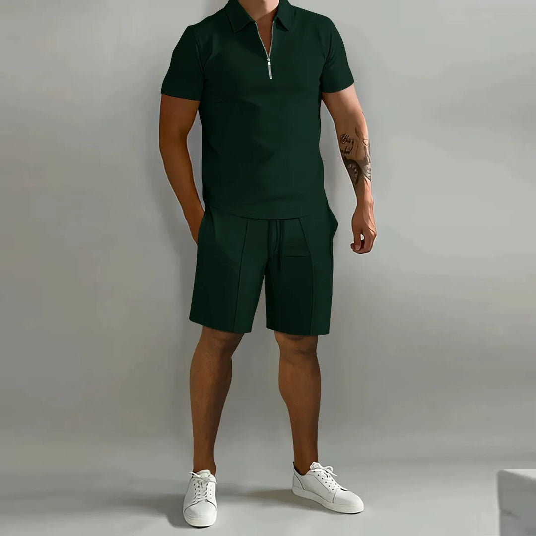 Herre Lynlåspolo Co-Ord Sæt | Matchende Shorts Sommeroutfit