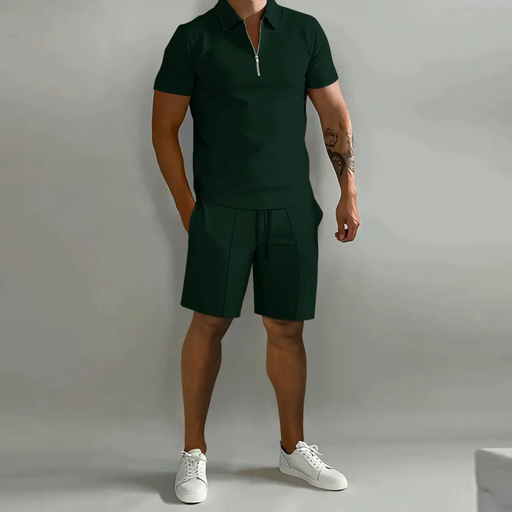 Herre Lynlåspolo Co-Ord Sæt | Matchende Shorts Sommeroutfit