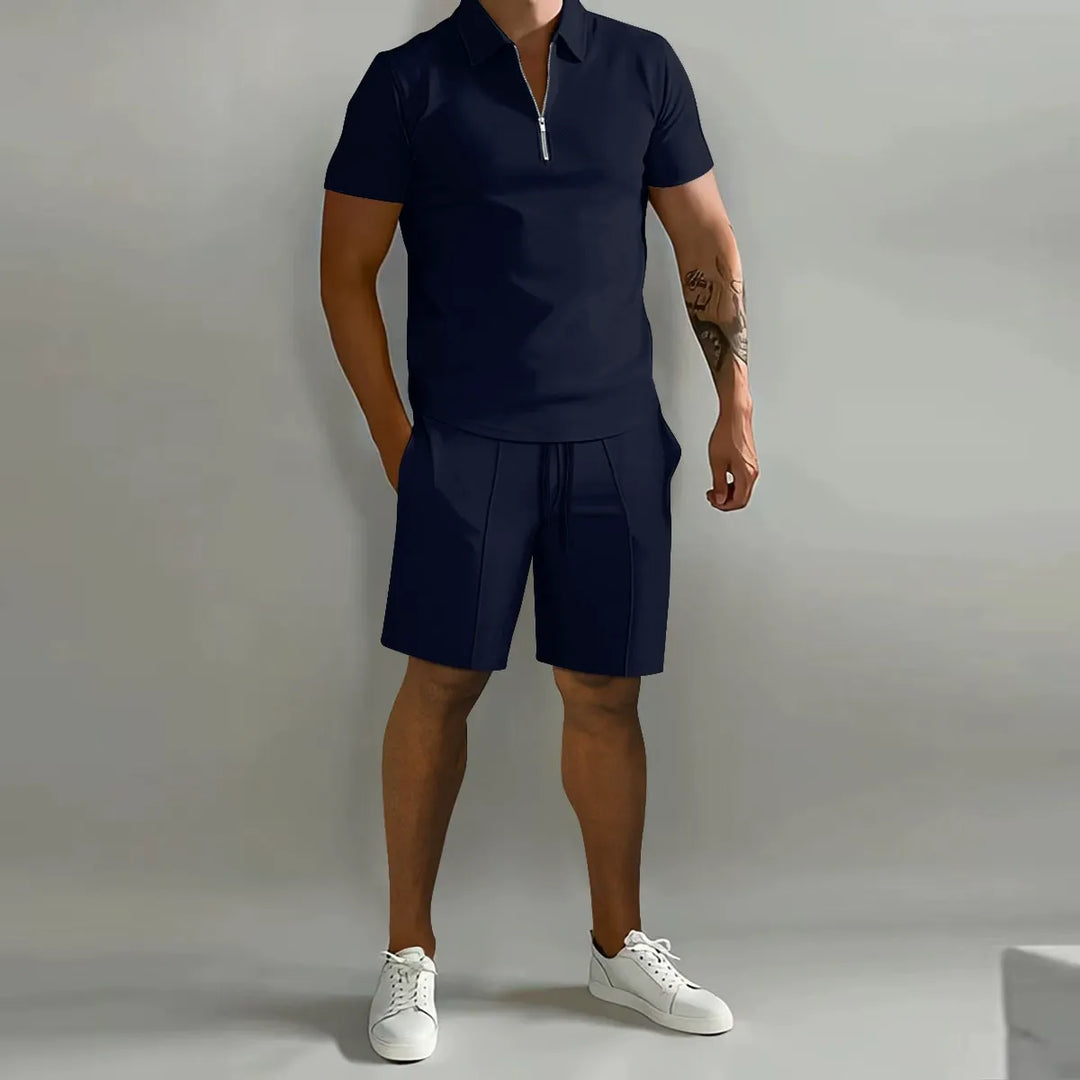 Herre Lynlåspolo Co-Ord Sæt | Matchende Shorts Sommeroutfit