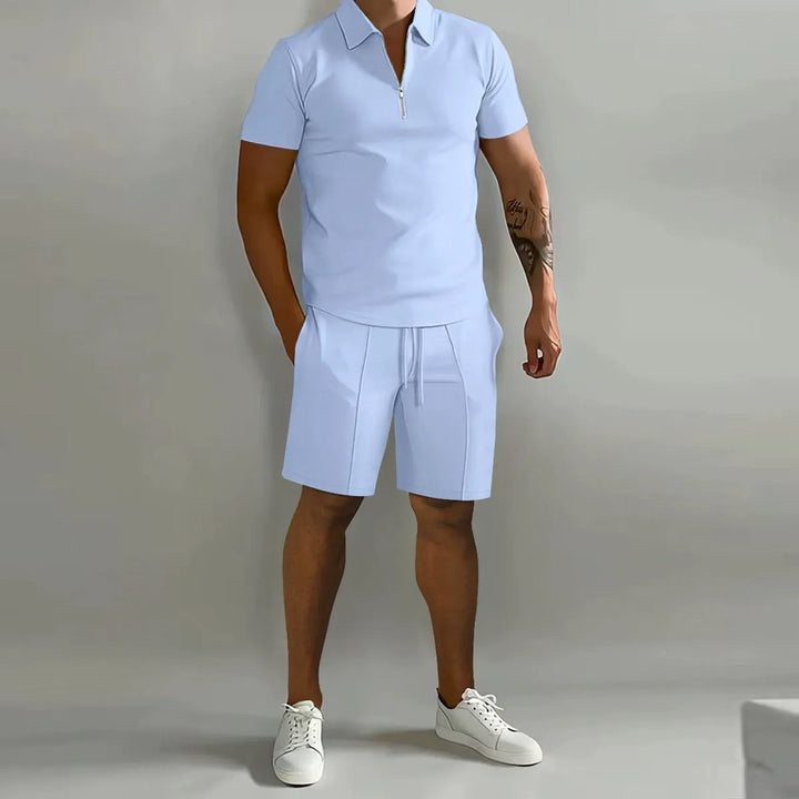 Herre Lynlåspolo Co-Ord Sæt | Matchende Shorts Sommeroutfit