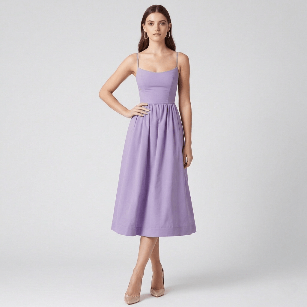 Dame Kæreste Hals Midi-Kjole | Fuld Nederdel Elegante Anledningstil