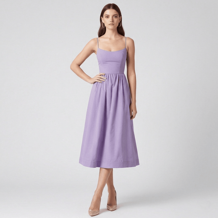 Dame Kæreste Hals Midi-Kjole | Fuld Nederdel Elegante Anledningstil