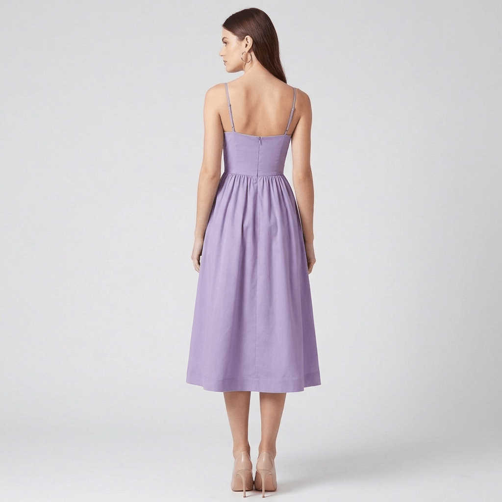 Dame Kæreste Hals Midi-Kjole | Fuld Nederdel Elegante Anledningstil