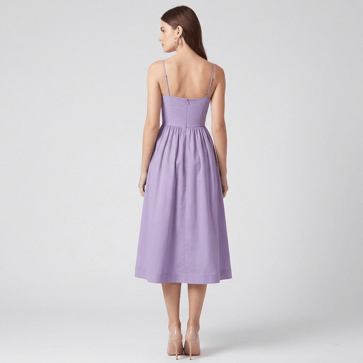 Dame Kæreste Hals Midi-Kjole | Fuld Nederdel Elegante Anledningstil