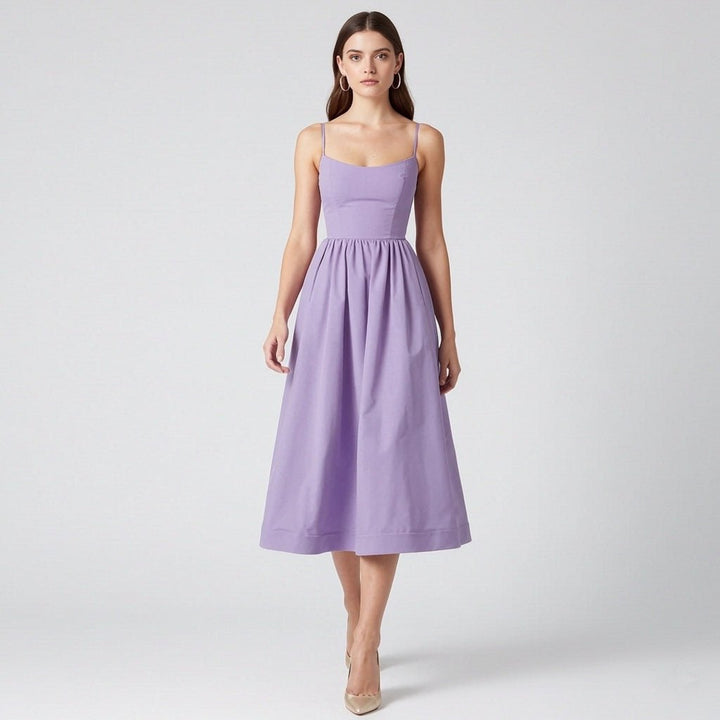 Dame Kæreste Hals Midi-Kjole | Fuld Nederdel Elegante Anledningstil