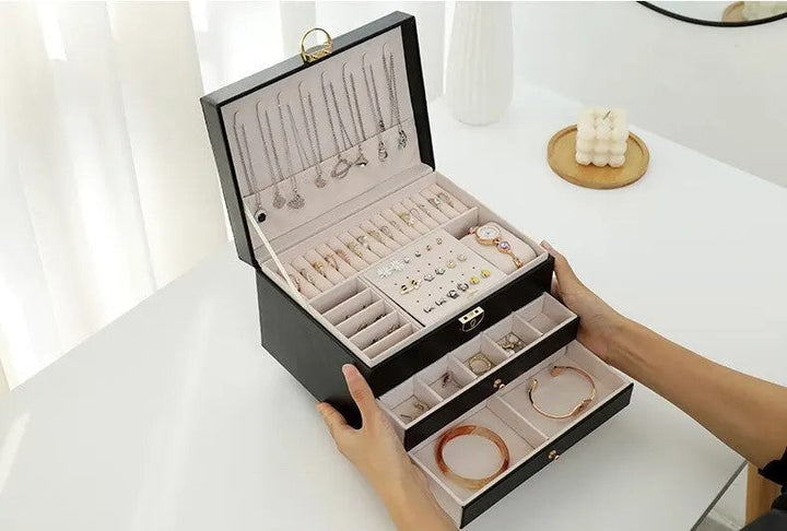 Læderstil Smykkeorganisator | Elegante Flerlagsopbevaring