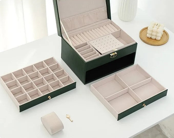 Læderstil Smykkeorganisator | Elegante Flerlagsopbevaring