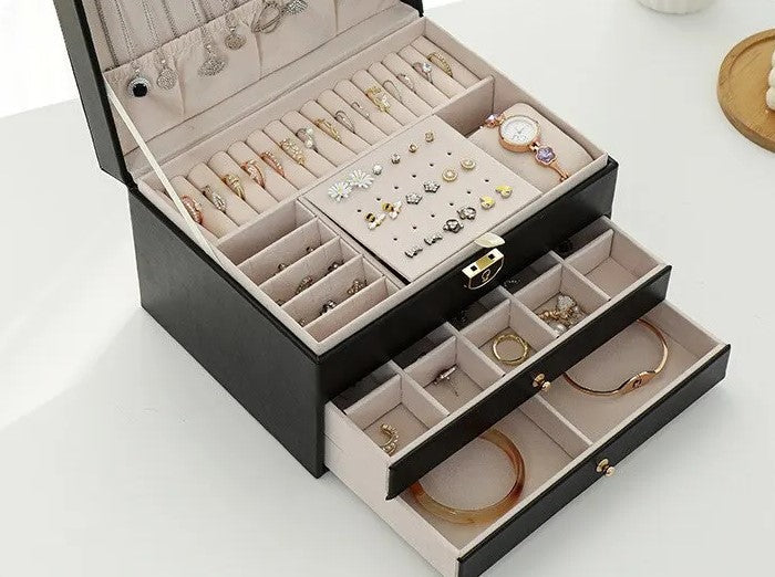 Læderstil Smykkeorganisator | Elegante Flerlagsopbevaring