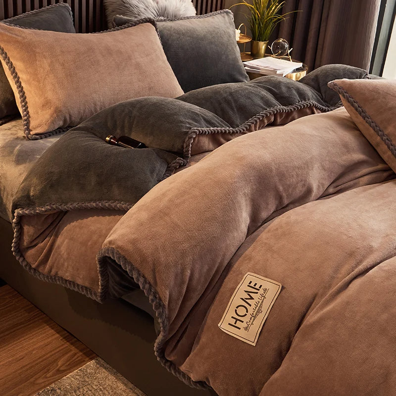 Ensemble de housse de couette en polaire style velours côtelé | Amélioration chaleureuse de la chambre à coucher
