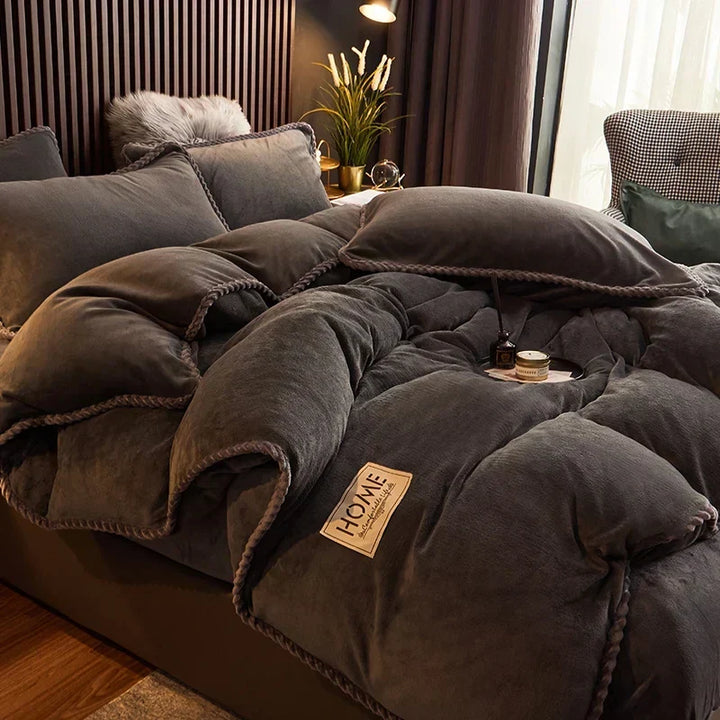 Ensemble de housse de couette en polaire style velours côtelé | Amélioration chaleureuse de la chambre à coucher
