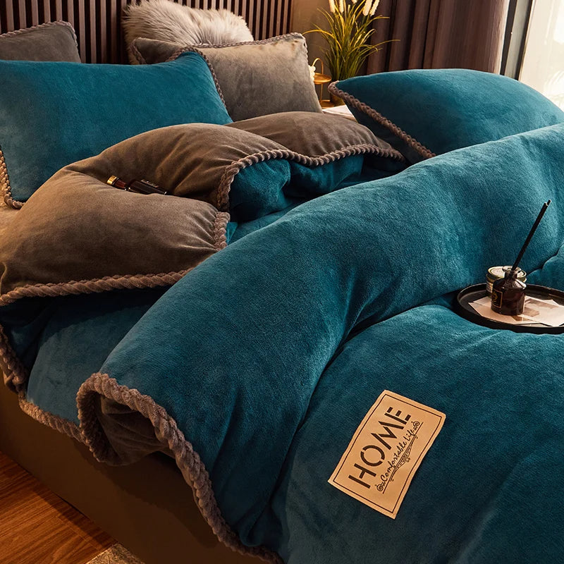 Ensemble de housse de couette en polaire style velours côtelé | Amélioration chaleureuse de la chambre à coucher