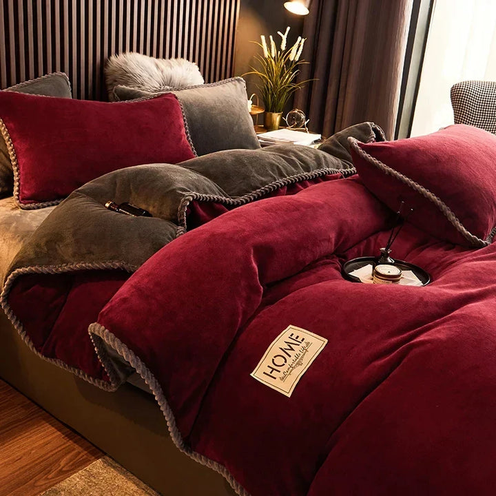 Ensemble de housse de couette en polaire style velours côtelé | Amélioration chaleureuse de la chambre à coucher