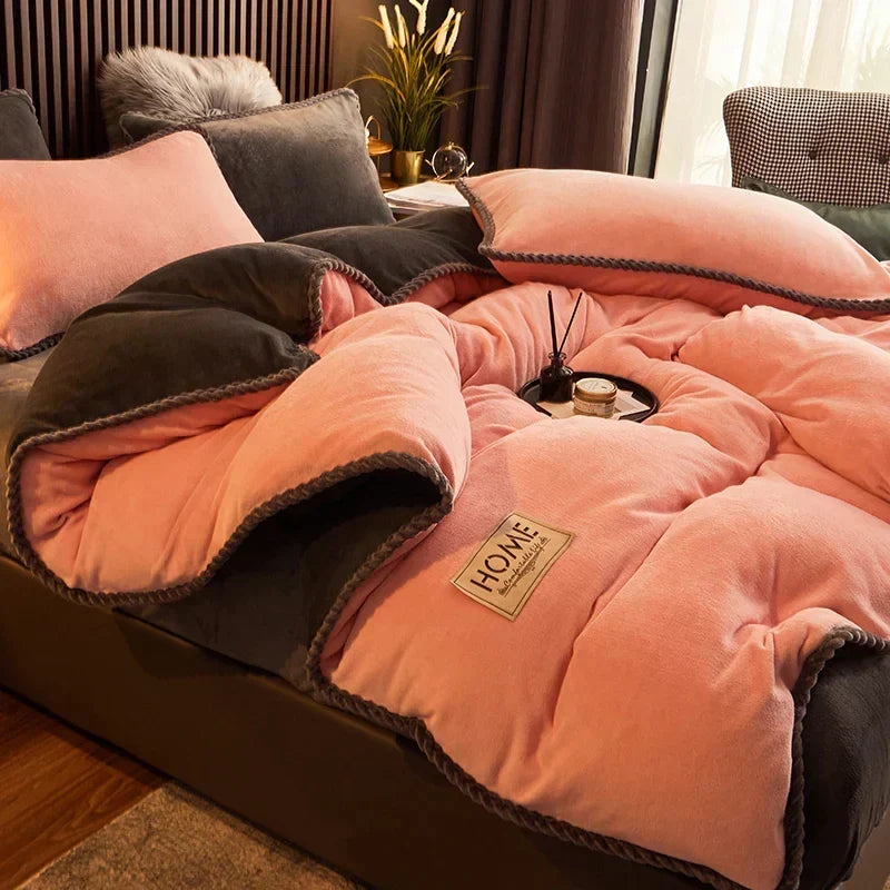Ensemble de housse de couette en polaire style velours côtelé | Amélioration chaleureuse de la chambre à coucher