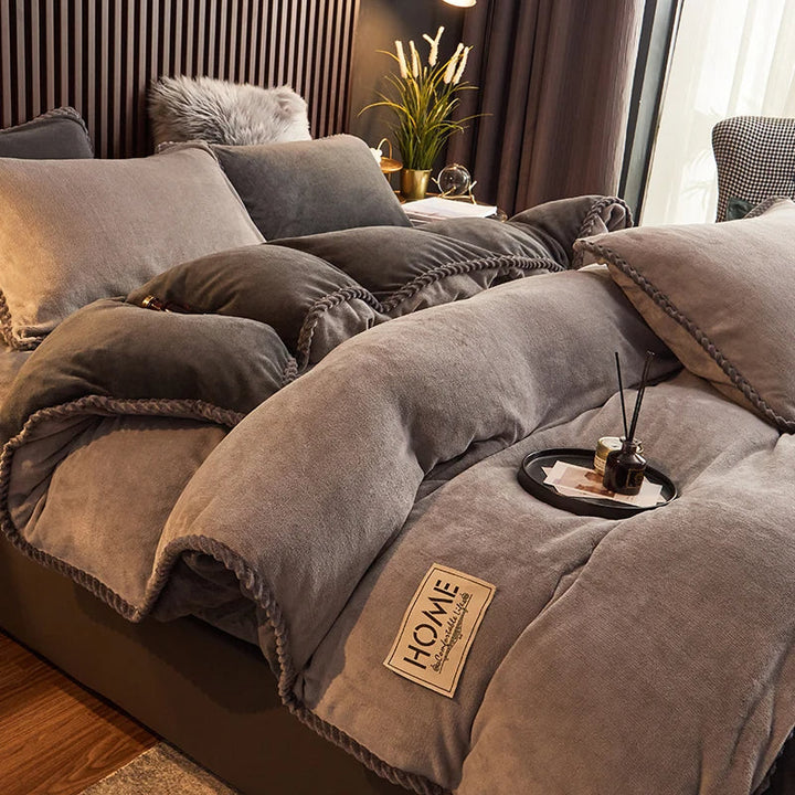 Ensemble de housse de couette en polaire style velours côtelé | Amélioration chaleureuse de la chambre à coucher