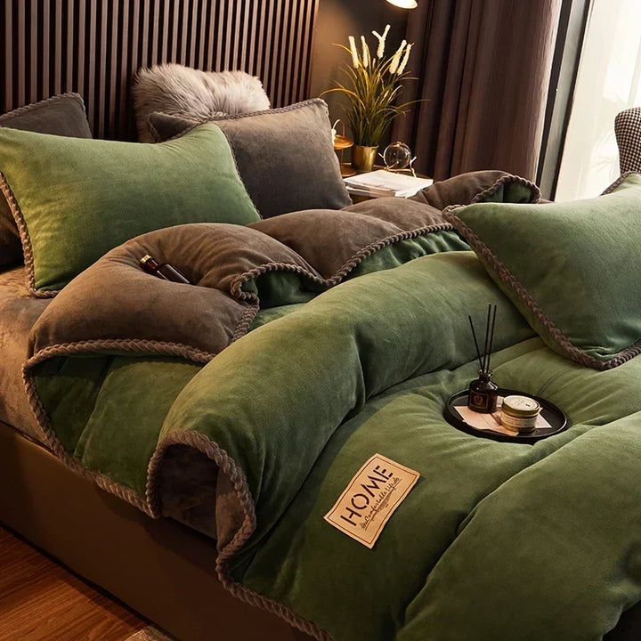 Ensemble de housse de couette en polaire style velours côtelé | Amélioration chaleureuse de la chambre à coucher