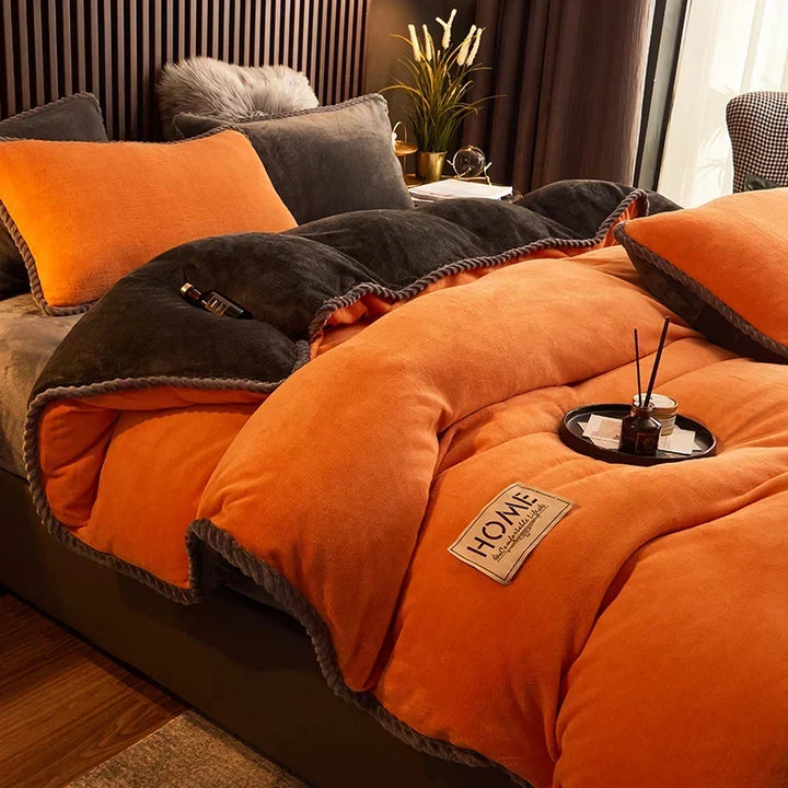 Ensemble de housse de couette en polaire style velours côtelé | Amélioration chaleureuse de la chambre à coucher