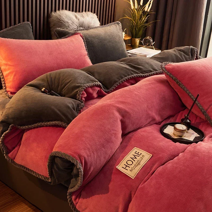 Ensemble de housse de couette en polaire style velours côtelé | Amélioration chaleureuse de la chambre à coucher