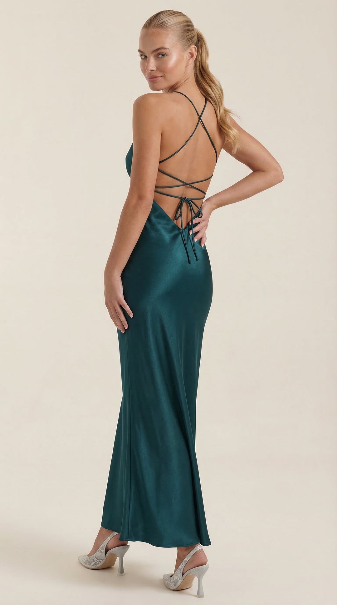 Dame V-Hals Maxikjole | Elegante Aften Anledning Slid