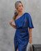 Dámské šaty s odhalenými rameny a midi délkou | Drapovaná pasová část – saténový styl