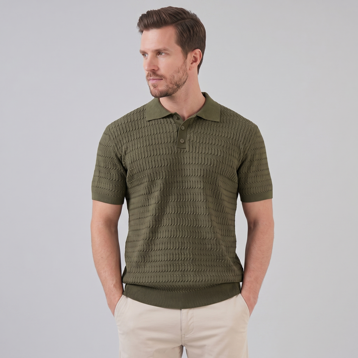 Polo à manches courtes en maille torsadée pour homme