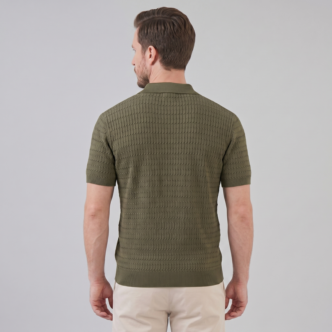 Polo à manches courtes en maille torsadée pour homme