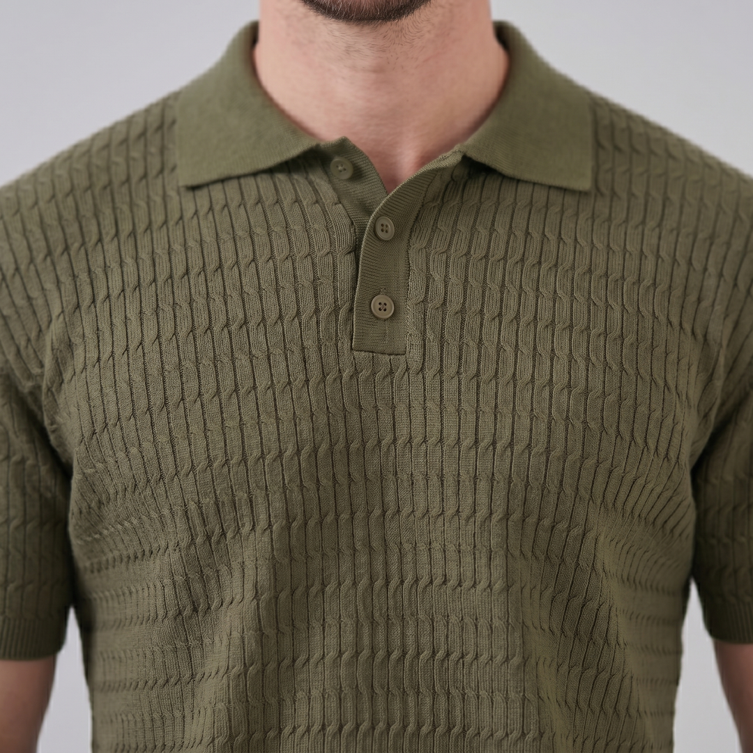 Polo à manches courtes en maille torsadée pour homme