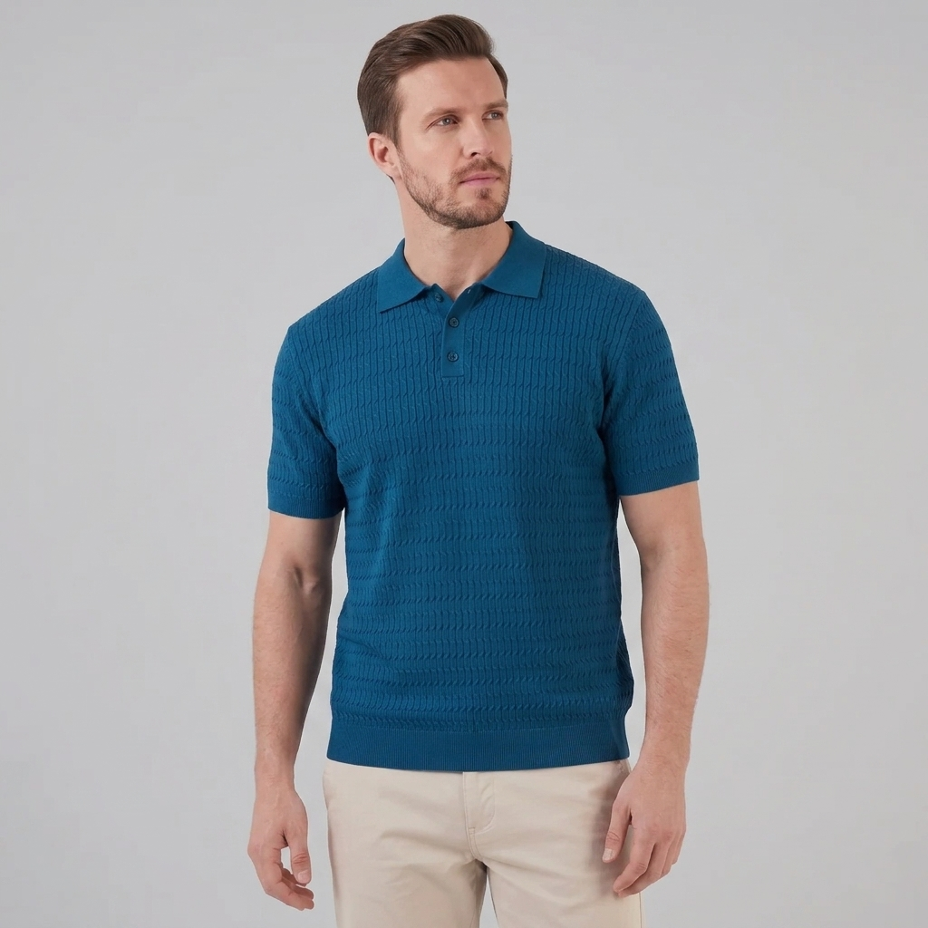 Polo à manches courtes en maille torsadée pour homme
