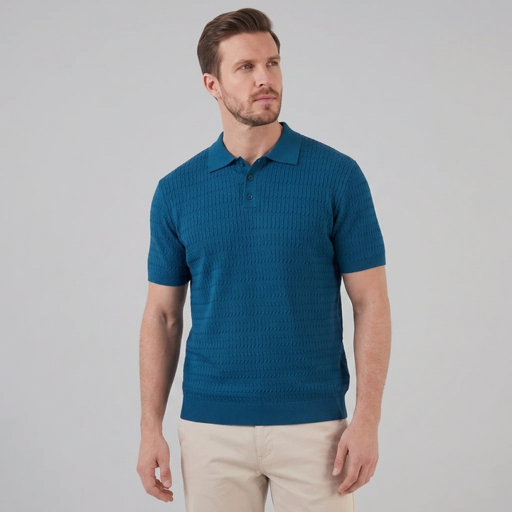 Polo à manches courtes en maille torsadée pour homme
