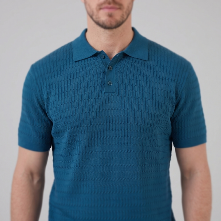 Polo à manches courtes en maille torsadée pour homme