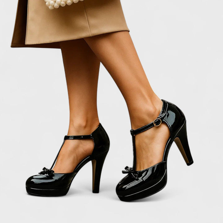 Dame T-Rem Pumps | Elegante Sløjfe Detaljerede Hæle