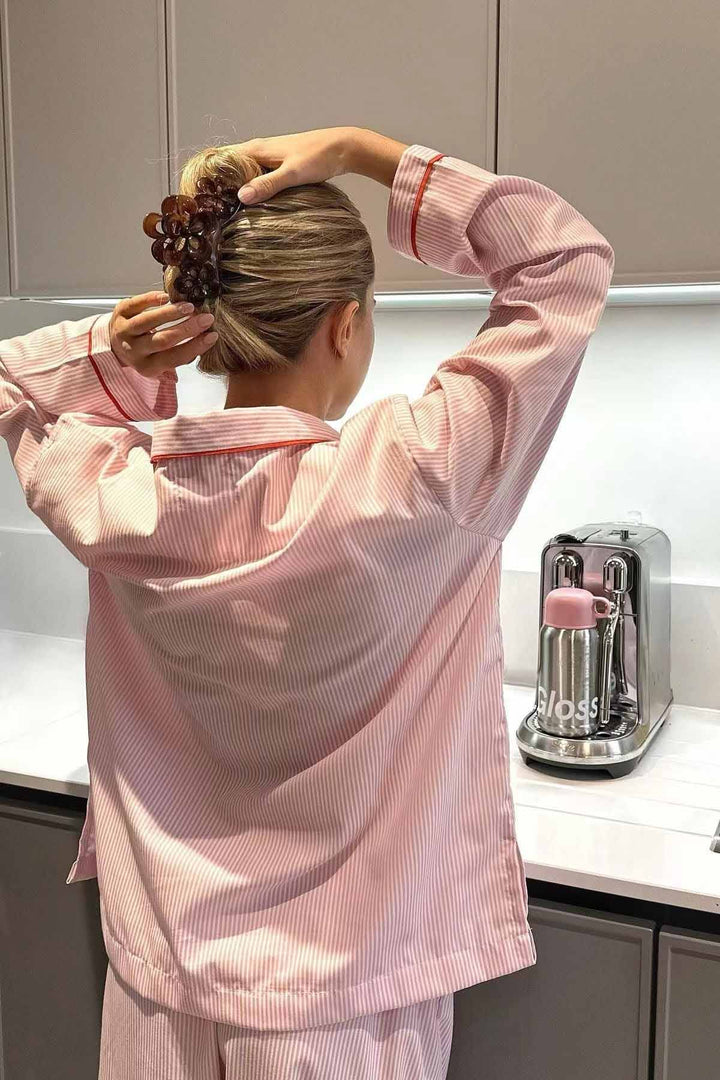 Set de pijamale cu două piese pentru dame | Nasturi în formă de inimă Talie elastică
