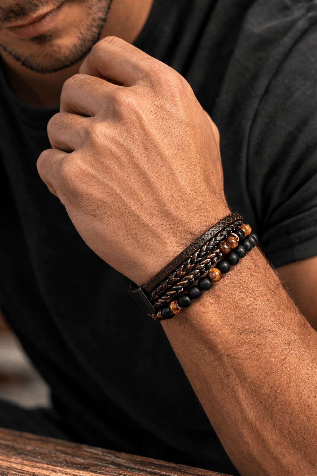 Herre Læderstil Armbåndssæt | Afslappet og Dressy Håndledsstabel