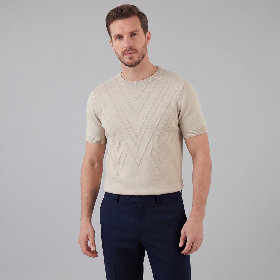 Tricou cu guler pentru bărbați, texturat