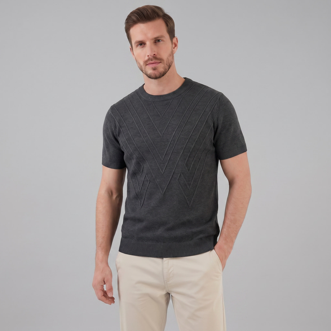 Tricou cu guler pentru bărbați, texturat