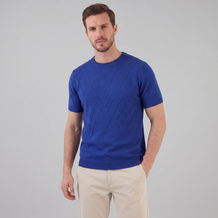 Tricou cu guler pentru bărbați, texturat