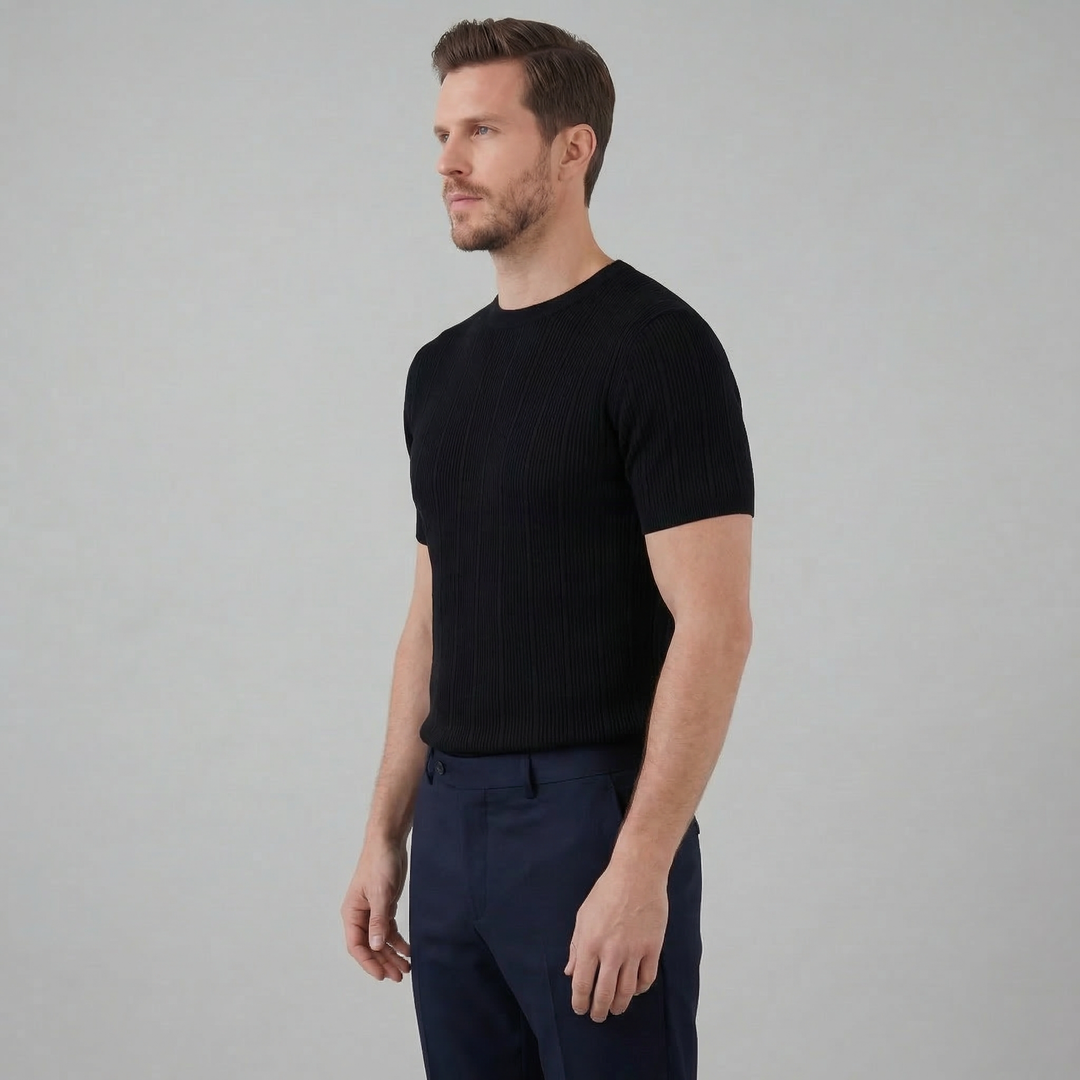 Herre Ribbet Strikke Kortærmet T-Shirt