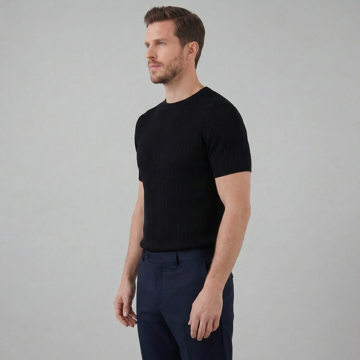 Herre Ribbet Strikke Kortærmet T-Shirt