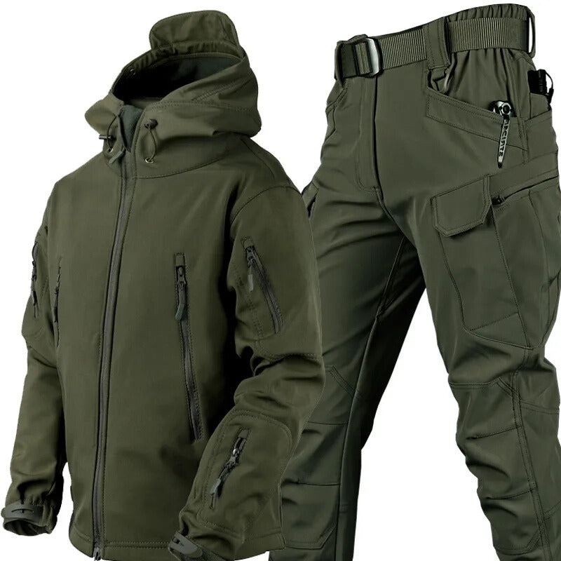 Ensemble de plein air pour homme résistant à l’eau | Veste et pantalon doublés en polaire